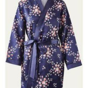 Morgan Lane Satin NWT Allie Robe in Navy Floral S/M